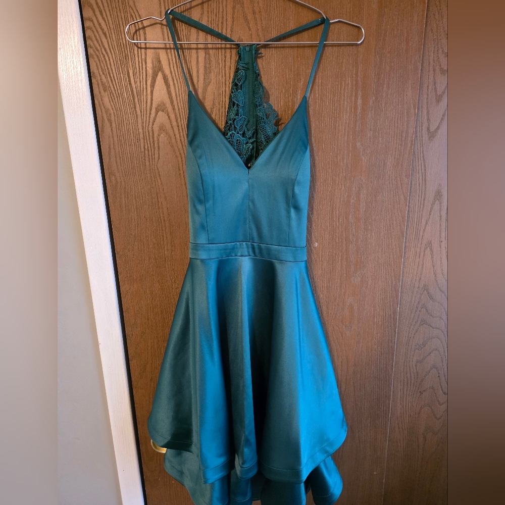 Sequin Hearts Teal Dress with Lace Accent